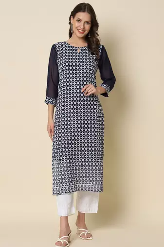 Nevy blue color georgette fabric chikankari work formal kurta for girls