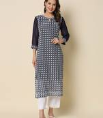 Nevy blue color georgette fabric chikankari work formal kurta for girls