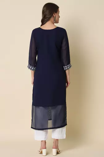 Nevy blue color georgette chikankari formal kurta for girls