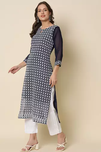 Nevy blue color georgette chikankari formal kurta for girls