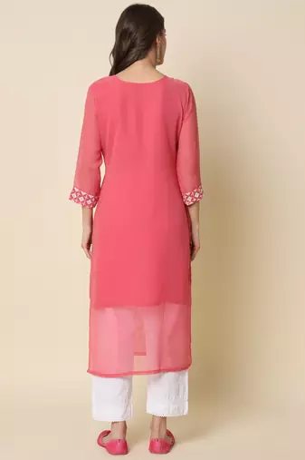 Pink color georgette chikankari formal kurta for girls