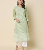 Pista color georgette fabric chikankari work formal kurta for girls