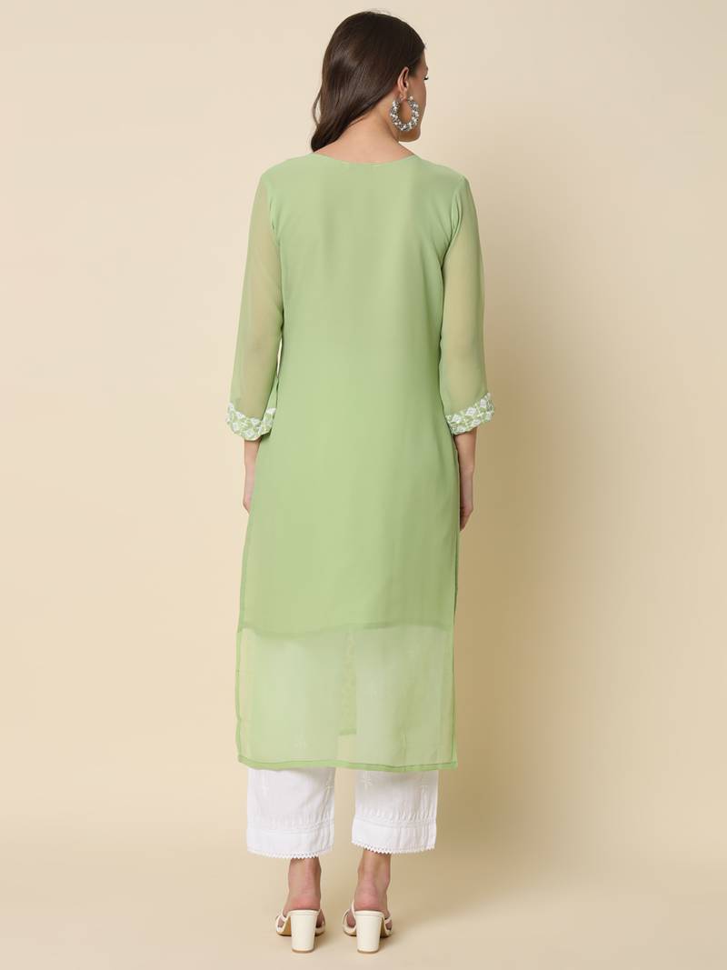 Pista color georgette fabric chikankari work formal kurta for girls