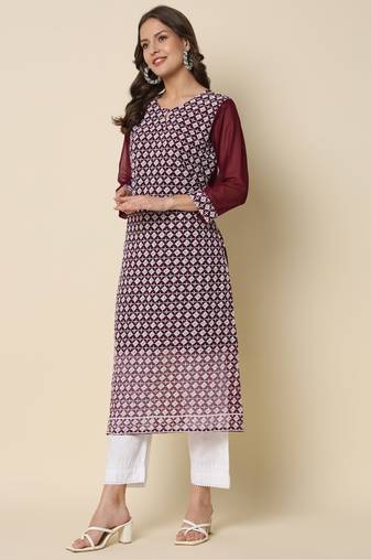 Purple color georgette fabric chikankari work formal kurta for girls