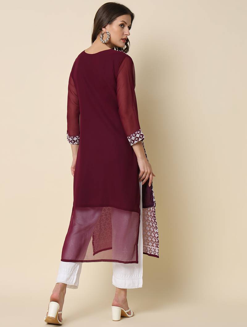 Purple color georgette fabric chikankari work formal kurta for girls