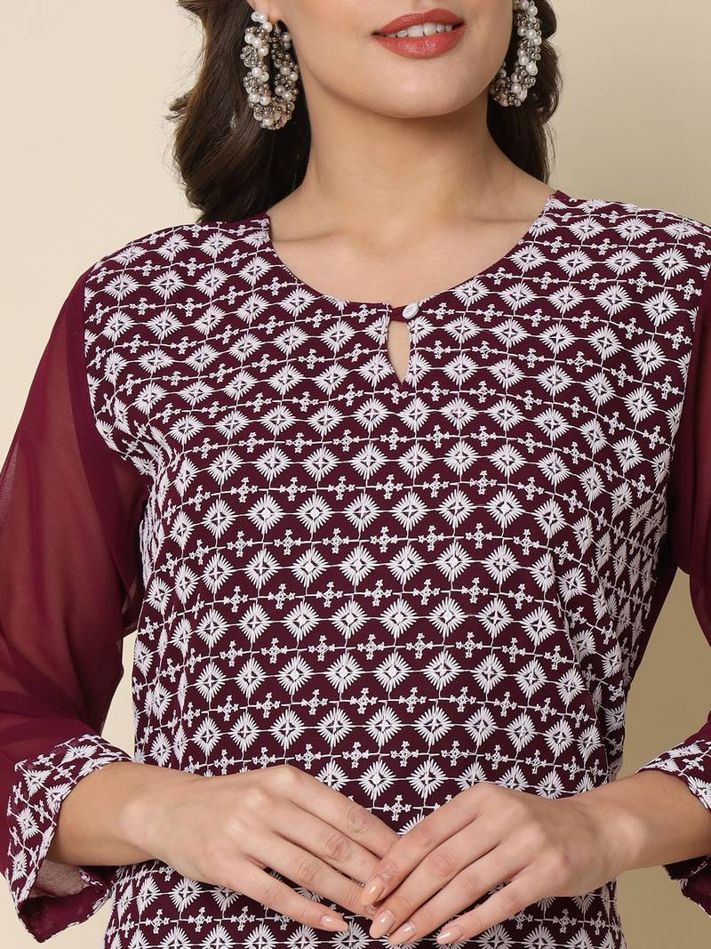 Purple color georgette fabric chikankari work formal kurta for girls