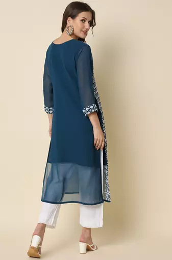 Teal color georgette chikankari formal kurta for girls