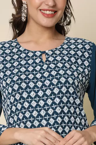 Teal color georgette chikankari formal kurta for girls