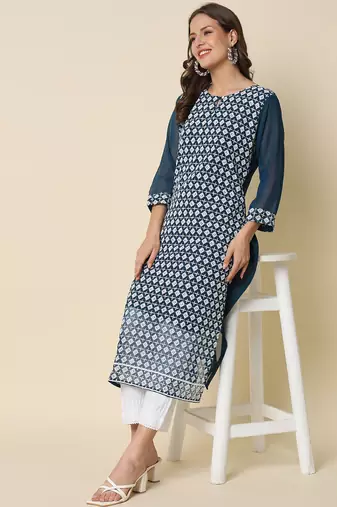 Teal color georgette chikankari formal kurta for girls