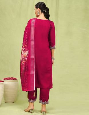 Pink color viscose roman silk embroidered suit 2
