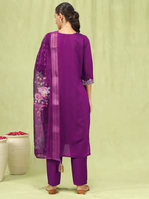 Purple color viscose roman silk embroidered suit 2