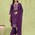 Purple color silk blend fabric designer embroidered suit