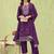 Purple color silk blend fabric designer embroidered suit