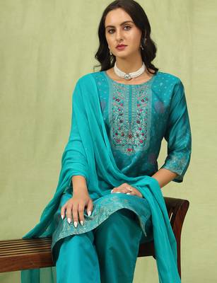 Rama color silk blend embroidered suit 3
