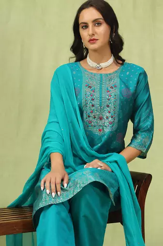 Rama color silk blend embroidered suit