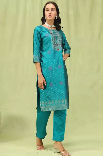Rama color silk blend embroidered suit