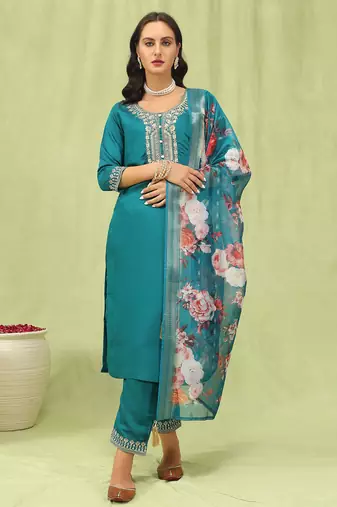 Rama color viscose roman silk fabric designer embroidered suit