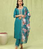 Rama color viscose roman silk fabric designer embroidered suit