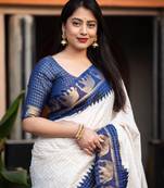 White soft silk blend banarasi jacuard work designer saree with blouse