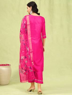 Pink color silk blend embroidered suit 2
