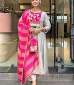 Pink color beautiful silk fabric designer ceremonial readymade suit