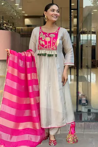 Pink color beautiful silk ceremonial readymade suit