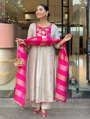 Pink color beautiful silk ceremonial readymade suit 3