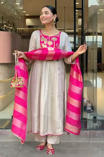 Pink color beautiful silk ceremonial readymade suit