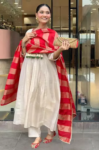 Red color beautiful silk ceremonial readymade suit