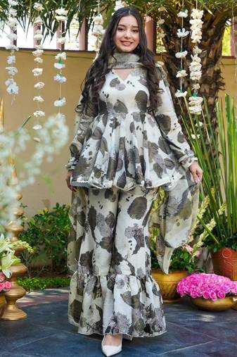Off white color beautiful rayon fabric designer ceremonial readymade suit