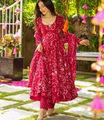 Pink color beautiful rayon fabric designer ceremonial readymade suit
