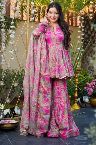 Pink color beautiful rayon fabric designer ceremonial readymade suit