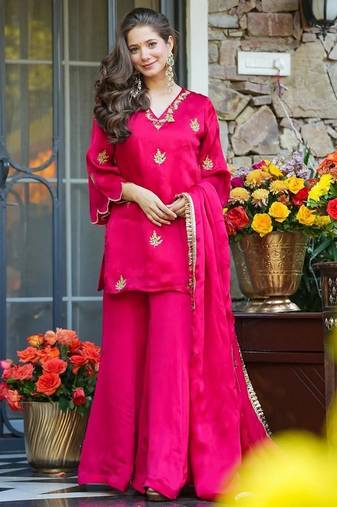 Pink color beautiful fendy silk fabric designer ceremonial readymade suit