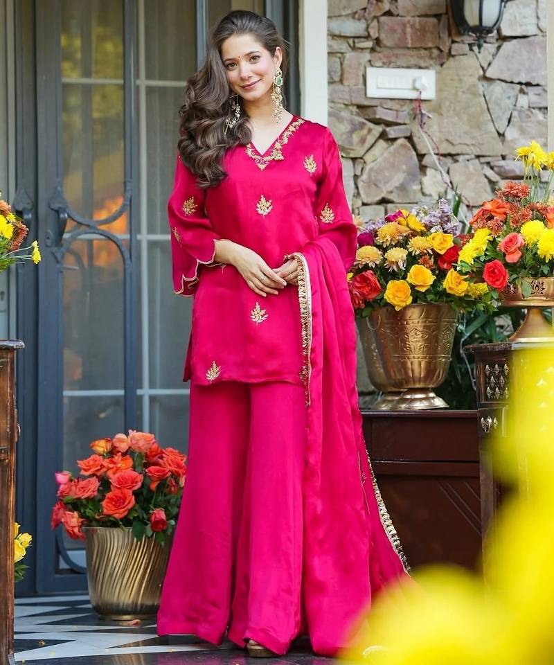 Pink color beautiful fendy silk fabric designer ceremonial readymade suit
