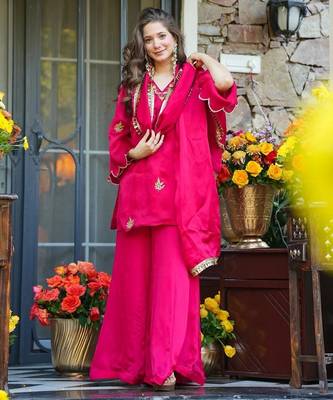 Pink color beautiful fendy silk ceremonial readymade suit 4