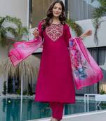 Magenta color beautiful p v chanderi fabric designer ceremonial readymade suit
