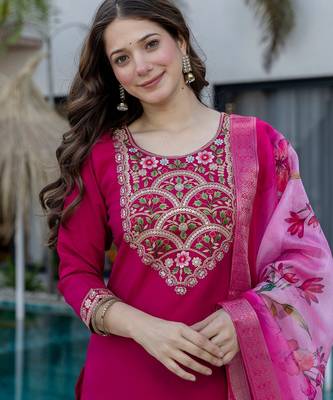 Magenta color beautiful p v chanderi ceremonial readymade suit 3