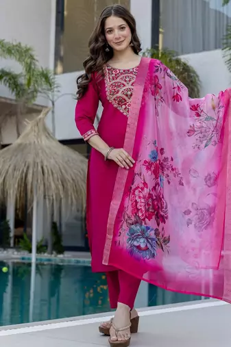 Magenta color beautiful p v chanderi ceremonial readymade suit