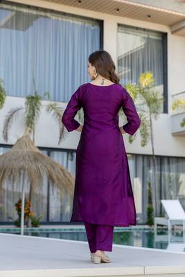 Purple color beautiful chanderi ceremonial readymade suit 2