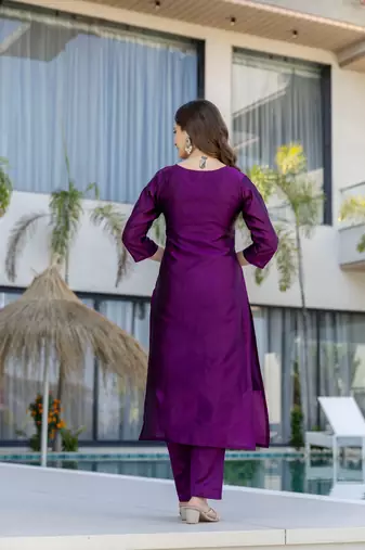 Purple color beautiful chanderi ceremonial readymade suit