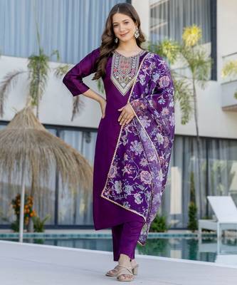 Purple color beautiful chanderi ceremonial readymade suit 4