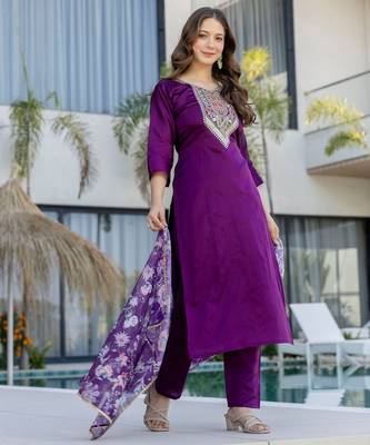 Purple color beautiful chanderi ceremonial readymade suit 5