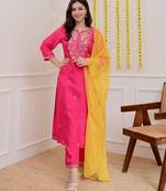 Pink color beautiful chanderi fabric designer ceremonial readymade suit