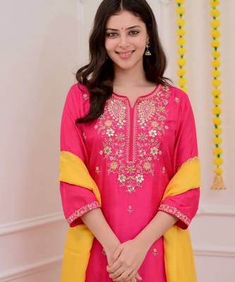 Pink color beautiful chanderi ceremonial readymade suit 3
