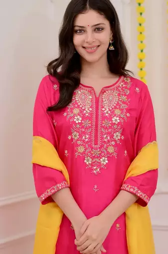 Pink color beautiful chanderi ceremonial readymade suit