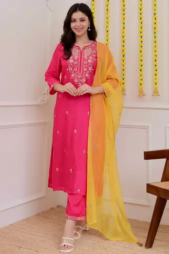 Pink color beautiful chanderi ceremonial readymade suit