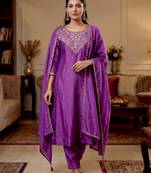 Purple color beautiful vichitra silk fabric designer ceremonial readymade suit