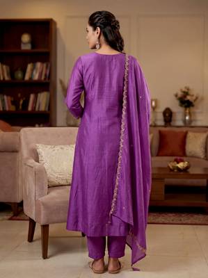 Purple color beautiful vichitra silk ceremonial readymade suit 2