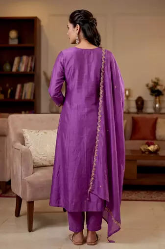 Purple color beautiful vichitra silk ceremonial readymade suit
