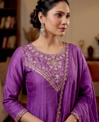 Purple color beautiful vichitra silk ceremonial readymade suit 3